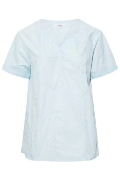 YOURS Curve Blue Embroidered Half Placket Raglan Blouse -Saga Dresses Shop a2c33378 d6d6 4b 174042 X