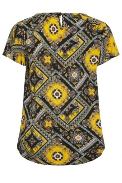 YOURS Curve Black Paisley Print Frill Blouse -Saga Dresses Shop a2e612be d06b 43 174271 Y