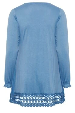 YOURS Curve Blue Crochet Long Sleeve Tunic Top -Saga Dresses Shop a34328e3 c87c 43 320481 Y