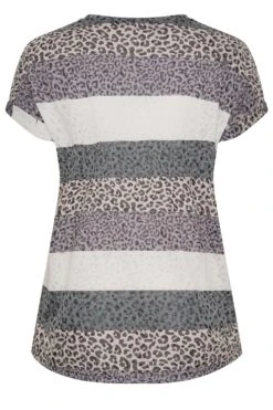 YOURS Curve Slate Grey Stripe Animal Print T-Shirt -Saga Dresses Shop a3fc7c99 21f5 46 302234 Y