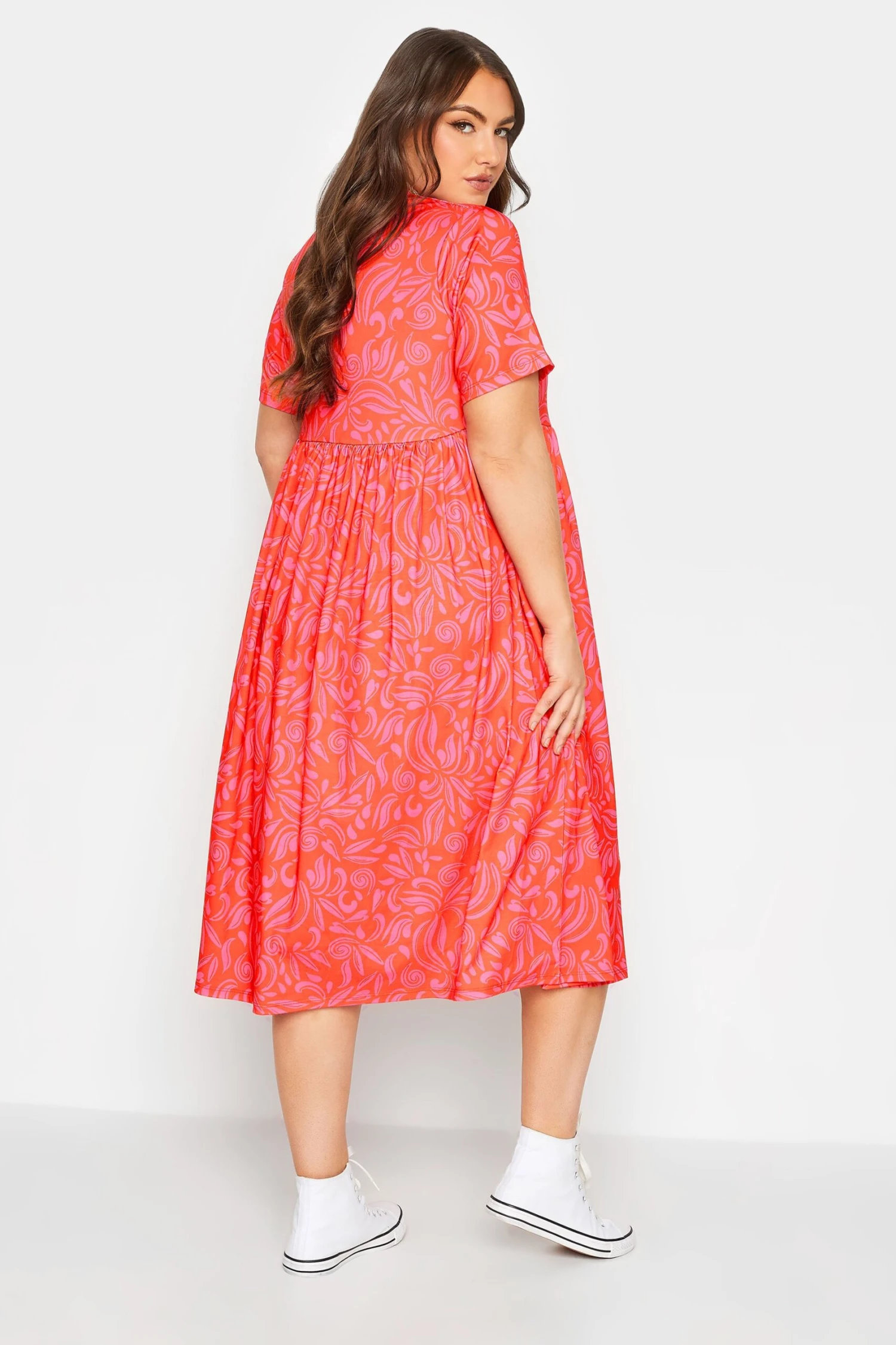 YOURS Curve Hot Pink Abstract Print Smock Dress 2 YOURS Curve Hot Pink Abstract Print Smock Dress - Image 2