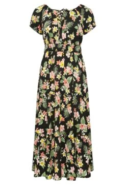 YOURS Curve Black Tropical Print Bardot Maxi Dress -Saga Dresses Shop a426d92c e785 43 137324 X