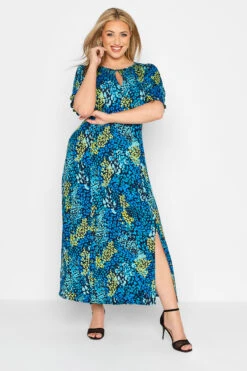 YOURS LONDON Curve Blue Animal Print Keyhole Maxi Dress