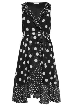 YOURS LONDON Curve Black Polka Dot Print Double Ruffle Wrap Dress -Saga Dresses Shop a481f4c4 3053 4c 162055 X
