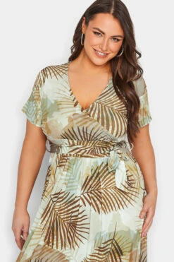 YOURS Curve Brown Tropical Leaf Print Wrap Dress -Saga Dresses Shop a4858af8 3f7e 4b 301987 D