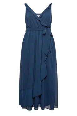 YOURS LONDON Curve Navy Blue Ruffle Wrap Dress -Saga Dresses Shop a4a62b56 729e 44 161886 X