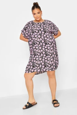 YOURS Curve Black Floral Print Shift Dress