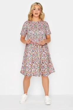YOURS PETITE Curve Pink Ditsy Floral Print Smock Dress