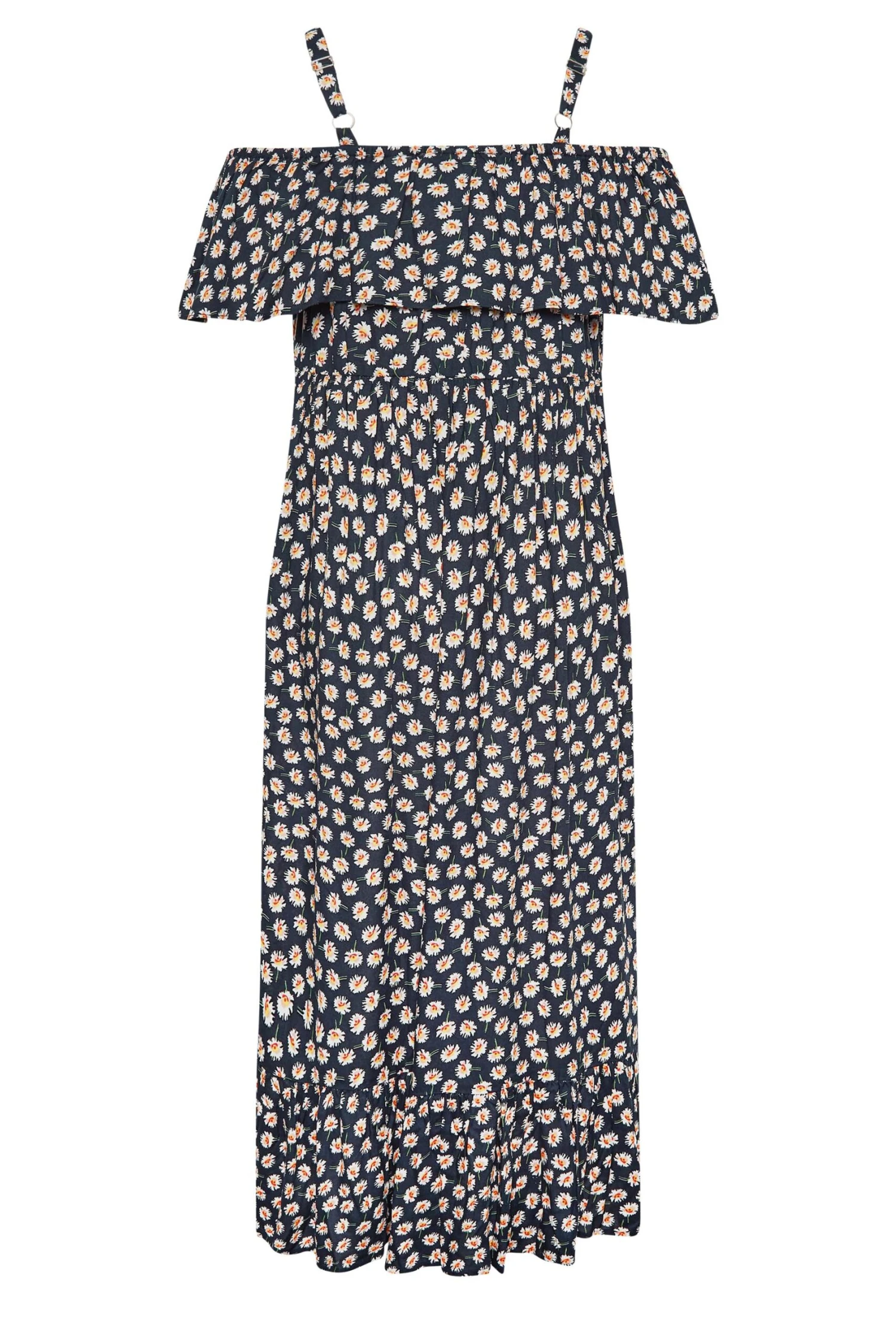 LIMITED COLLECTION Curve Navy Blue Daisy Print Cold Shoulder Dress 8 LIMITED COLLECTION Curve Navy Blue Daisy Print Cold Shoulder Dress - Image 8