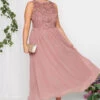 YOURS LONDON Curve Pink Lace Detail Chiffon Maxi Dress