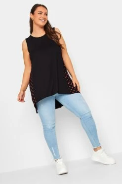 YOURS Curve Black & Red Back Polka Dot Print Vest Top
