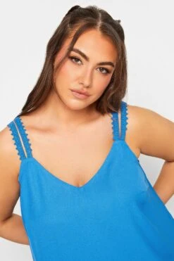 LIMITED COLLECTION Curve Blue Embroidered Strap Vest Top -Saga Dresses Shop a5d8aa1b 6e12 49 215561 D