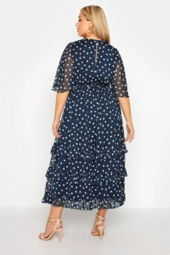 YOURS LONDON Curve Navy Blue Polka Dot Ruffle Maxi Dress -Saga Dresses Shop a71da4bd ebf2 4c 161144 C