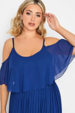 YOURS LONDON Curve Cobalt Blue Pleated Overlay Midi Dress -Saga Dresses Shop a740704c 0ee7 4f 162120 E