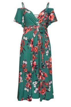 YOURS LONDON Curve Green Floral Cold Shoulder Wrap Dress -Saga Dresses Shop a7489634 811f 4c 162179 X