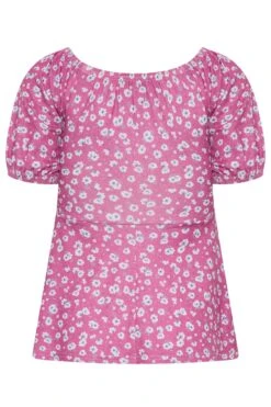 YOURS PETITE Curve Pink Ditsy Print Ruched Front Top -Saga Dresses Shop a79f5ac6 2936 4d 174564 Y