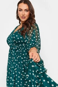 YOURS LONDON Curve Green Polka Dot Ruffle Maxi Dress -Saga Dresses Shop a7d86e19 bd4b 40 162209 D