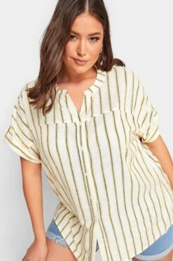YOURS Curve Ivory White Stripe Print Button Through Shirt -Saga Dresses Shop a802cd1e 9a5f 4c 330033 D