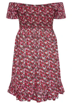 YOURS Curve Pink Floral Shirred Bardot Mini Dress 11 YOURS Curve Pink Floral Shirred Bardot Mini Dress -Saga Dresses Shop a84003c4 dd06 47 137465 Y