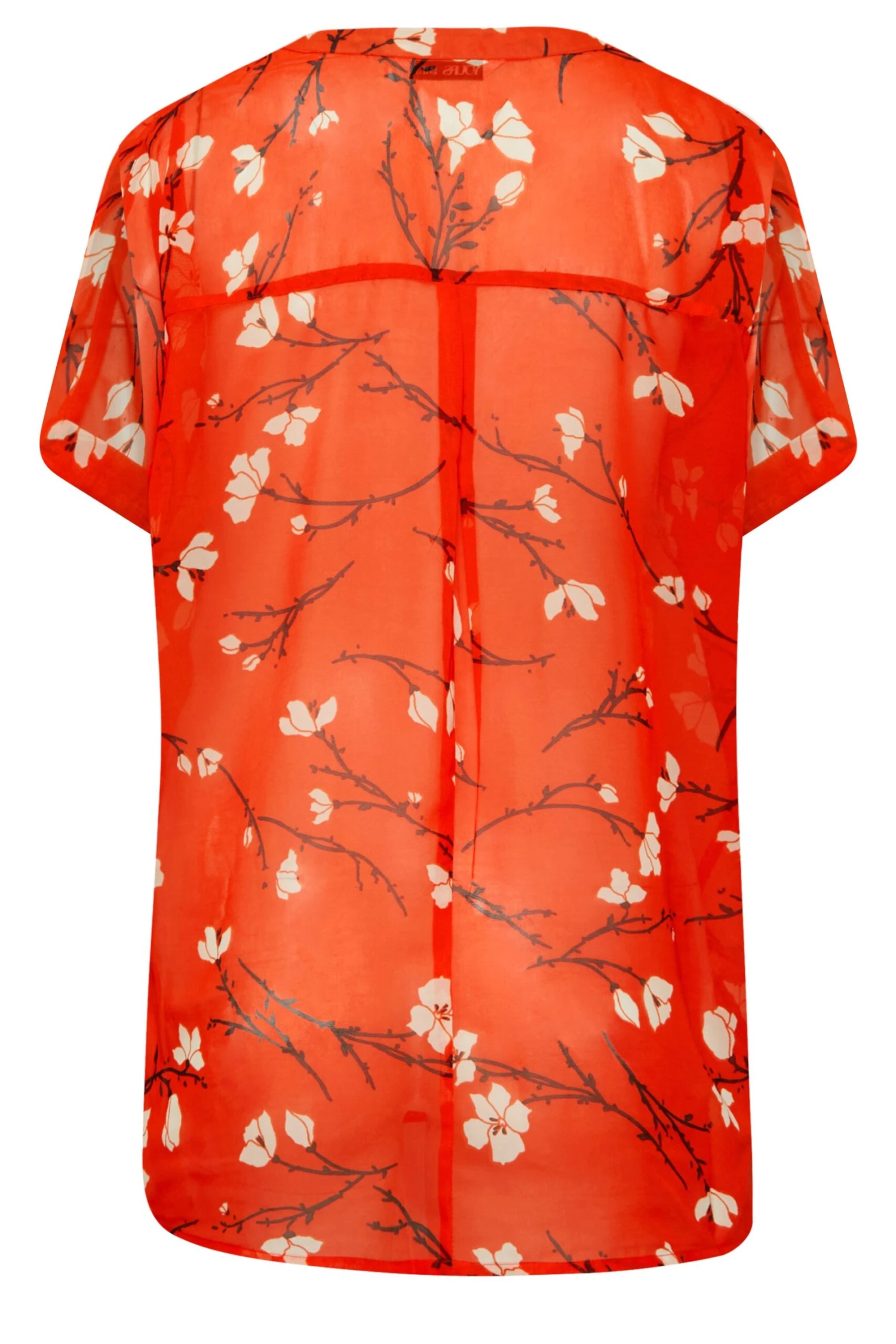 YOURS Curve Orange Floral Half Placket Shirt 6 YOURS Curve Orange Floral Half Placket Shirt - Image 6