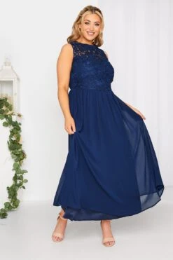 YOURS LONDON Curve Navy Blue Lace Front Chiffon Maxi Dress