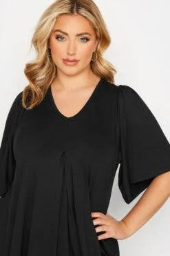 YOURS Curve Black Pleat Angel Sleeve Swing Top -Saga Dresses Shop a99e48e5 47de 44 320315 E