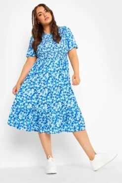 LIMITED COLLECTION Curve Blue Ditsy Print Shirred Midaxi Dress 9 LIMITED COLLECTION Curve Blue Ditsy Print Shirred Midaxi Dress -Saga Dresses Shop aa65c805 f7be 42 215539 B1