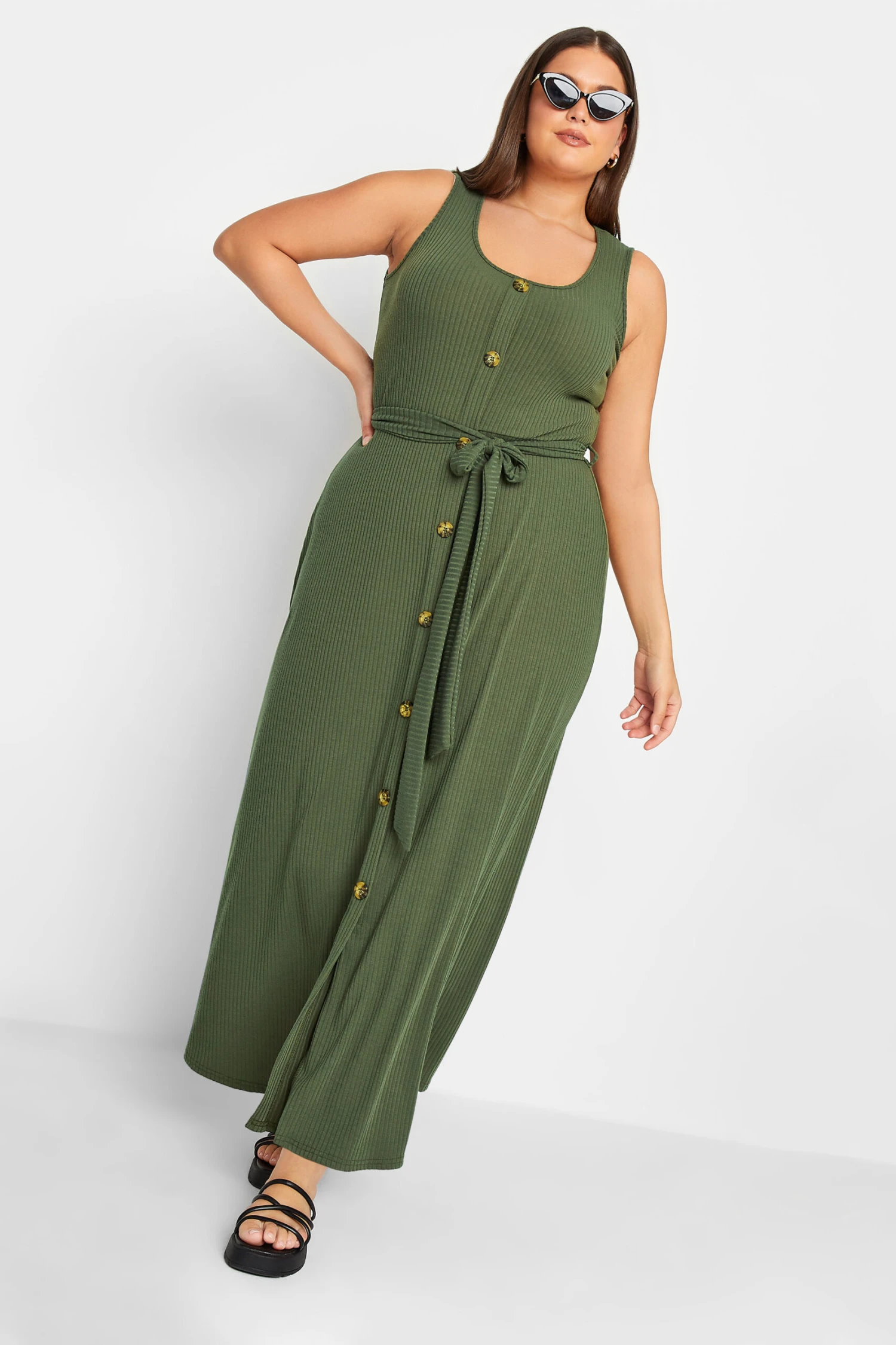 YOURS Curve Green Button Through Sleeveless Maxi Dress 1 YOURS Curve Green Button Through Sleeveless Maxi Dress