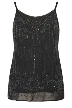LUXE Curve Black Sequin Hand Embellished Cami Top -Saga Dresses Shop ab8a6cac 4ec6 46 157945 F