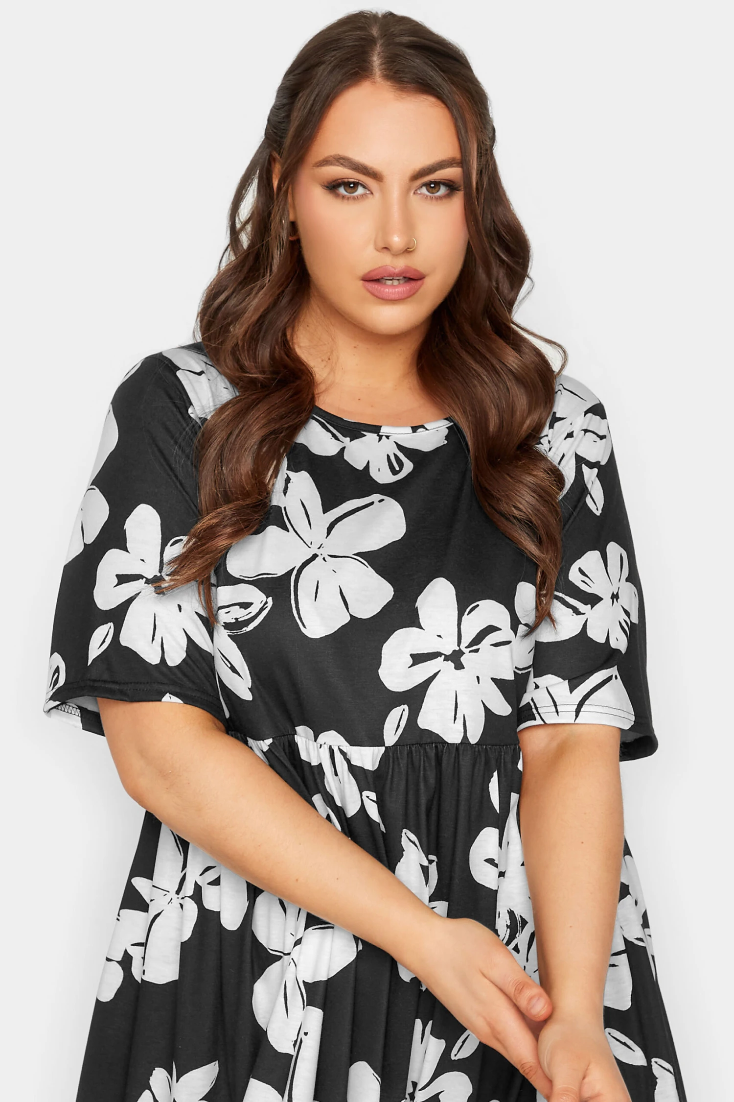LIMITED COLLECTION Curve Black Floral Print Midaxi Smock Dress 3 LIMITED COLLECTION Curve Black Floral Print Midaxi Smock Dress - Image 3