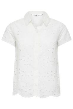 YOURS PETITE Curve White Broderie Anglaise Short Sleeve Shirt -Saga Dresses Shop abad4c04 8099 43 174516 X