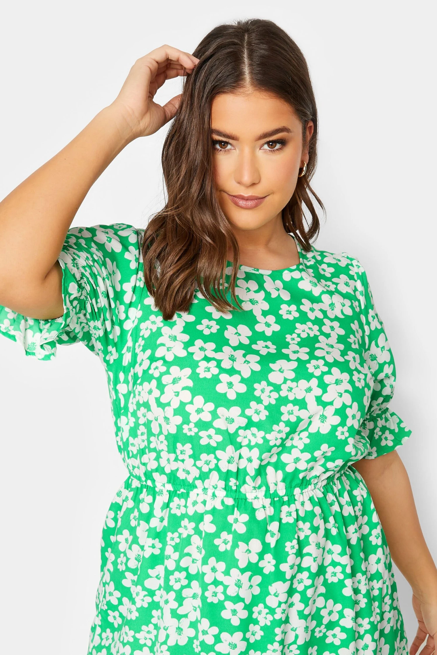 YOURS Curve Green Floral Peplum Top 3 YOURS Curve Green Floral Peplum Top - Image 3
