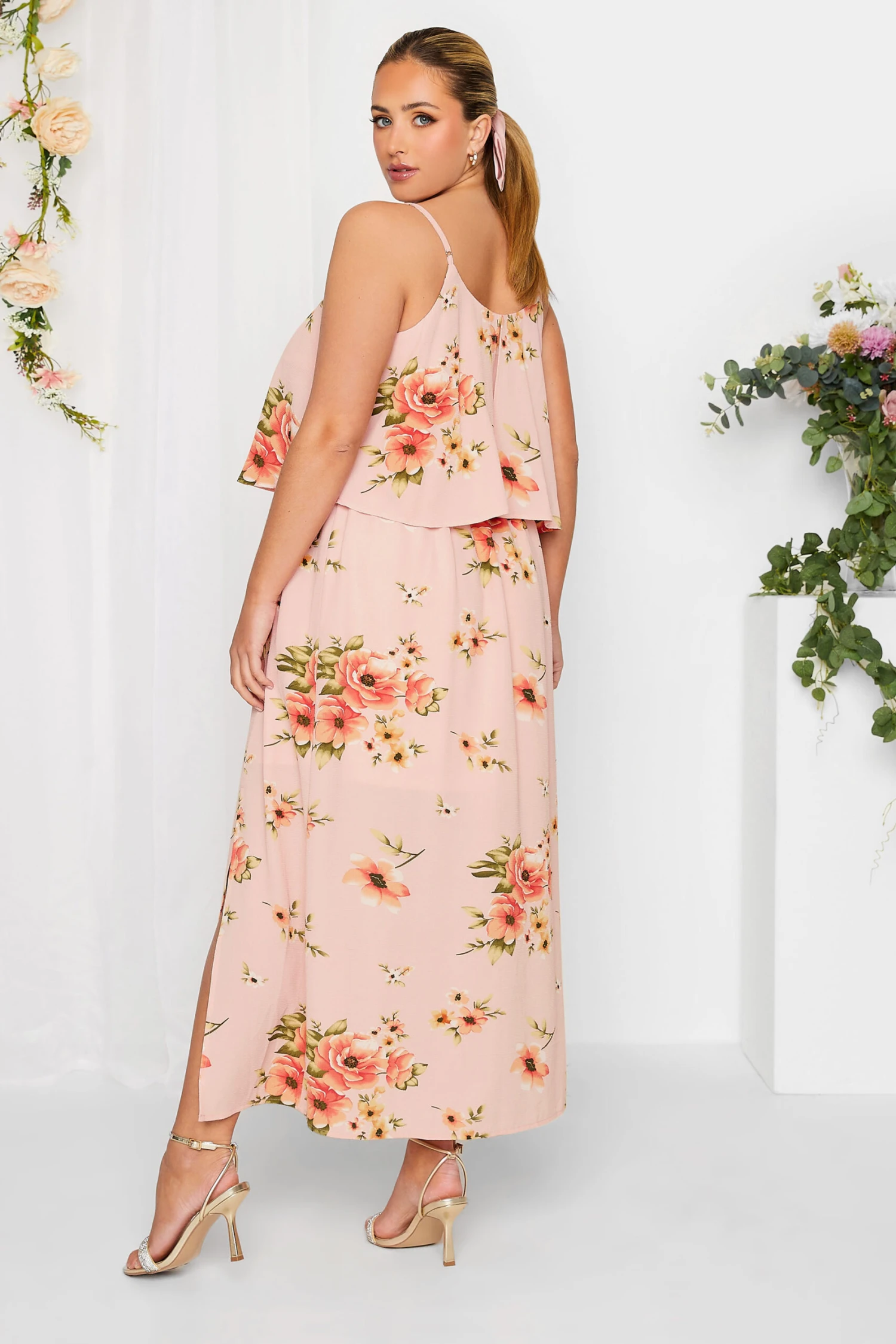 YOURS LONDON Curve Light Pink Floral Overlay Maxi Dress 2 YOURS LONDON Curve Light Pink Floral Overlay Maxi Dress - Image 2