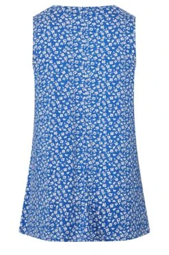 YOURS Curve Blue Floral Print Pleat Front Vest Top -Saga Dresses Shop ac118d48 460f 4a 302071 Y