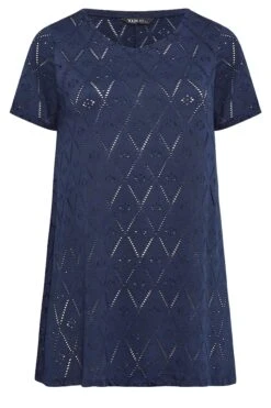 YOURS 2 PACK Curve Navy Blue & White Broderie Anglaise Swing Tops -Saga Dresses Shop aca06446 36ad 40 321082 X1