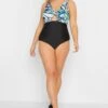 YOURS Curve Black Retro Swirl Print Keyhole Tummy Control Swimsuit