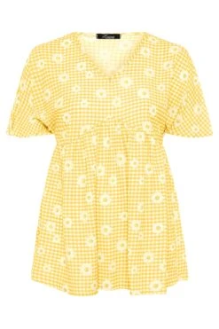 LIMITED COLLECTION Curve Lemon Yellow Gingham Floral Top -Saga Dresses Shop ad7b8296 7640 4f 213641 F