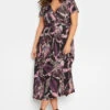 YOURS Curve Black Leaf Print Wrap Dress