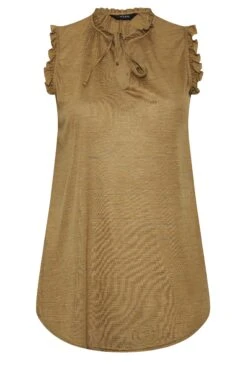 YOURS Curve Brown Frill Sleeve Blouse -Saga Dresses Shop ade35b56 121e 41 174212 X