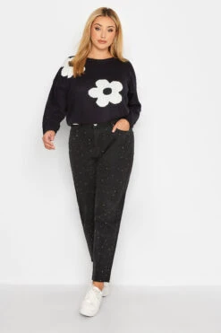YOURS Curve Black Washed Diamante Stretch MOM Jeans