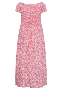 YOURS Curve Pink Ditsy Floral Bardot Maxi Dress -Saga Dresses Shop ae035f8a 6037 42 137341 Y