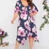 YOURS LONDON Curve Navy Blue & Purple Hanky Hem Floral Dress