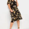 YOURS Curve Black Floral Print Lace Detail Dress