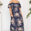 YOURS LONDON Curve Navy Blue Floral Ruffle Bardot Maxi Dress