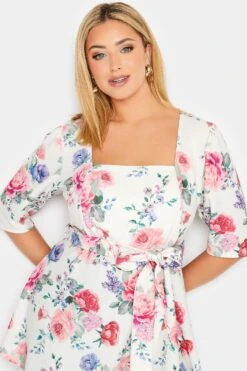 YOURS LONDON Curve White & Pink Floral Print Peplum Top -Saga Dresses Shop af1b7c86 2916 4d 162182 D
