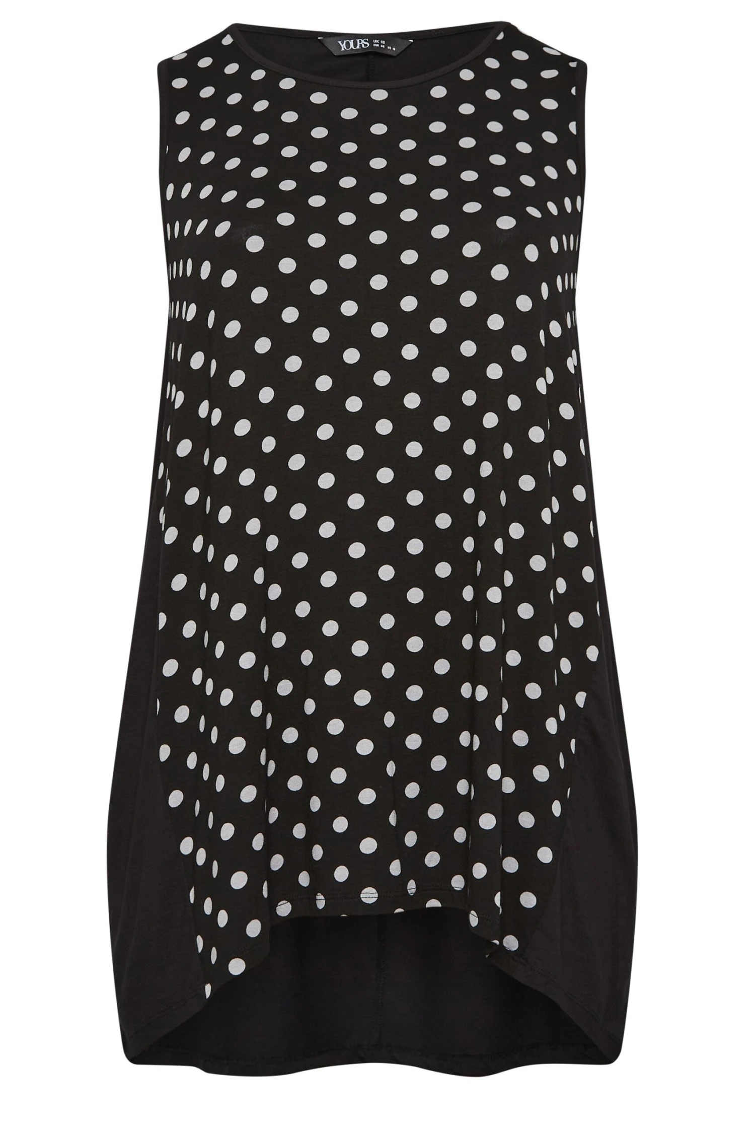 YOURS Curve Black Polka Dot Print Dipped Hem Vest Top 4 YOURS Curve Black Polka Dot Print Dipped Hem Vest Top - Image 4