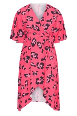 YOURS LONDON Curve Bright Pink Leopard Print Midi Wrap Dress -Saga Dresses Shop aff73140 e51a 41 161388 F