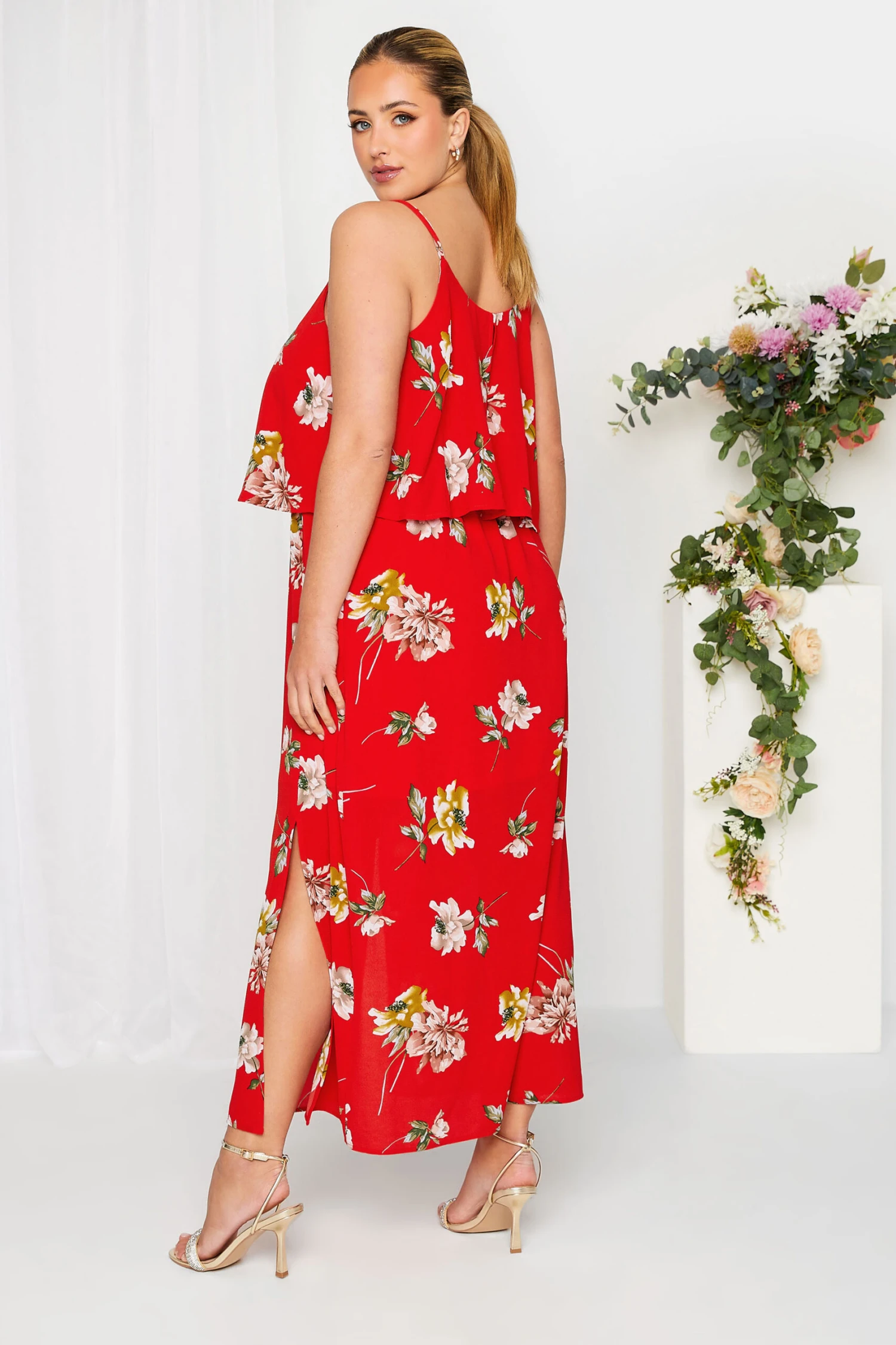YOURS LONDON Curve Red Floral Overlay Maxi Dress 2 YOURS LONDON Curve Red Floral Overlay Maxi Dress - Image 2