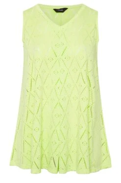 YOURS Curve Lime Green Broderie Anglaise Swing Vest Top -Saga Dresses Shop b087de69 26f8 48 320728 X