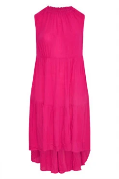 YOURS Curve Hot Pink Sleeveless Crinkle Dress -Saga Dresses Shop b0b5053d e435 43 137121 X